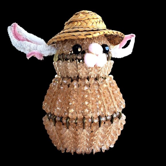 Beaded Safety Pin Art Kitsch Rabbit Bunny Folk Art Beads on Wires Handmade 7" - Picture 1 of 9